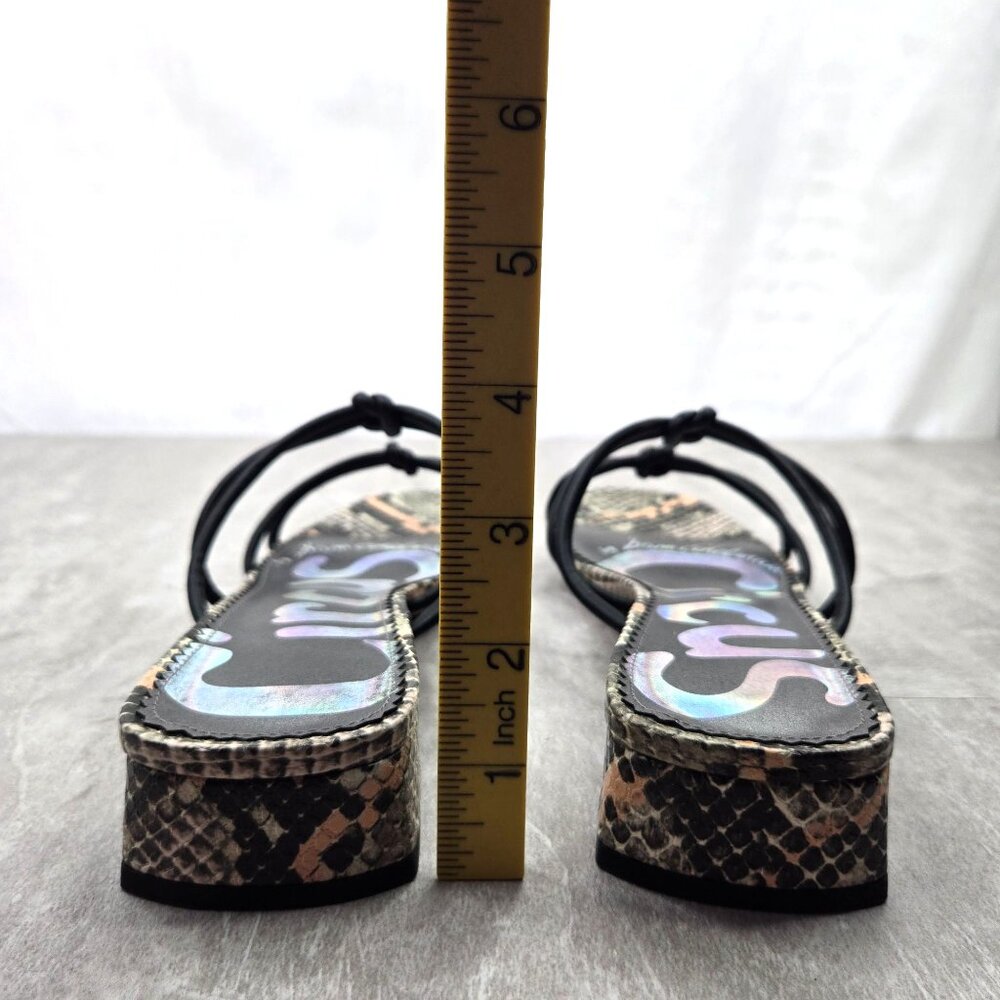 Sam Edelman Black Strap Snake-Print Low Block Heel Sandals - Picture 4 of 10